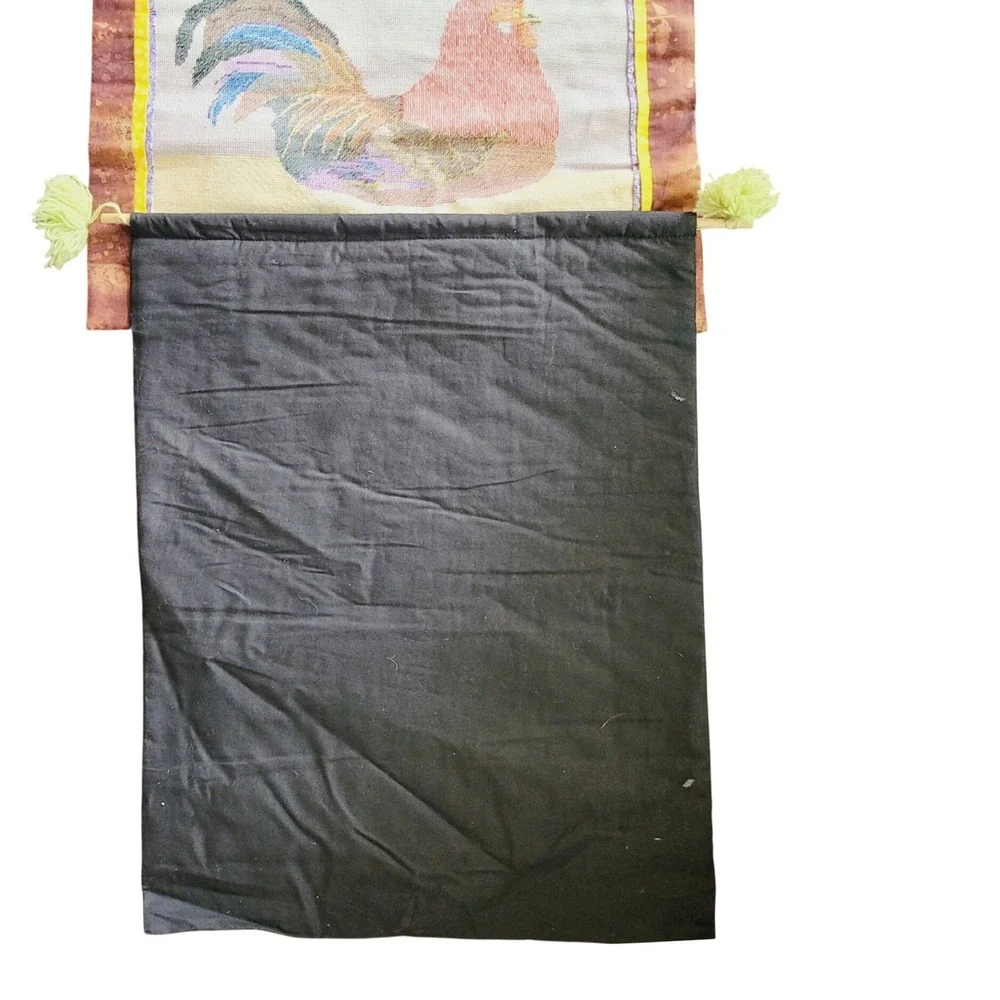 Vintage Woven Rooster Wall Hanging Set of 2 Farmhouse Textile Art with Tassels
